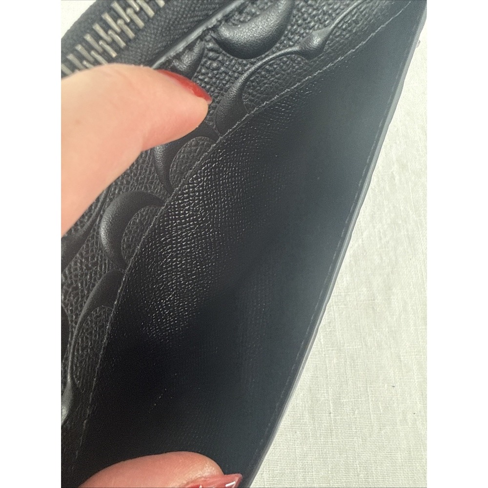 Coach Leather Continental Accordion Zip Black Signature Debossed Wallet READ - Picture 3 of 9